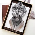 Elegant satin silk scarf featuring vintage paisley print in beige and gold finish - Beige Black and Gold Paisley Style (21)