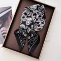 Elegant paisley and astrology print silk-like square scarf in classic black and white - Black And White Astrology Sun Star Paisley Style (40)