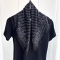 Klassieke zwart-witte paisley polkadots vierkante sjaal van katoen en linnen voor dames - Zwart