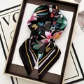 Floral print silk scarf with vintage flower patterns in a gift box on Vogue magazine - Black Gorgeous Floral Stripe Style (26)