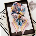 Elegant silk-like scarf with vintage floral prints and knots in a luxury gift box - Pink Abstract Floral Stripe Style (24)