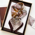 Detail of silk scarf with artistic tropical leaf and leopard print in elegant gift box - Large Square / Leopard Jungle Leaf (22)