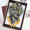 Detail of paisley silk scarf in yellow and blue colors presented in a gift box - 70*70cm / Royal Blue Paisley (29)