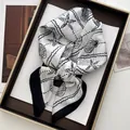 Elegant black and white shell print silk scarf with wide black border and nautical patterns - Black