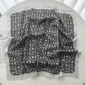 Modern geometric chain print silk scarf in black and white colors for women - White