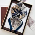 Close-up of square silk scarf with tiger and leopard print and tropical palm leaf patterns - Large Square / Tropical Leaf Cheetah (23)