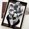 Elegant silk-like square scarf with black shell print and border in a premium gift box - Black and White Shell Pattern Style (3)
