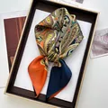 Ethnic paisley print square scarf in orange and navy blue, elegant gift box presentation - Orange Blue Ginger Paisley Retro Print Style (14)