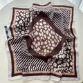 70x70 vintage leopard and zebra print square silk scarf with deep brown borders - Coffee