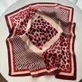 Classic polka dot silk scarf with leopard print in wine red and tan colors - Rouge Red