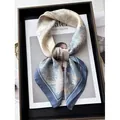 Floral print silk square scarf in beige and blue gradient finish on a tray - Light Blue