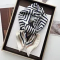 Classic navy blue and cream striped silk square scarf presented in a premium gift box - Navy Blue Geometric Zigzag Style (8)