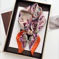 Elegant paisley square silk-like scarf with orange and purple patterns in a gift box - Orange Red
