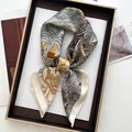 Elegant silk scarf with floral and palm print, stylish neck accessory for women - Off-white Brown Palm Building Floral Print (22)
