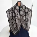 Elegant brown cotton linen square scarf with white floral patterns on a wooden hanger - Dark Brown White Lace Floral Style (Style 19)