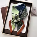 Artistic oil painting style silk scarf with green and blue patterns in a gift box - Oil Painting Style Patchwork Style (42)