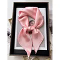 Elegant light pink satin square scarf for women with a glossy silk-like finish - Pink