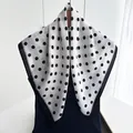Classic black polka dot white chiffon scarf for women with elegant black stitched edges - White Black Polka Dot Border Style (Style 8)