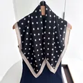 Classic black and white polka dot square silk scarf hanging on a wooden hanger - Black White Polka Dot Simple Style (Style 9)
