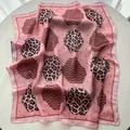 Pink leopard print square silk scarf with geometric patterns on a white table - Pink Hexagon Leopard Brick Red Wave Pattern (46)