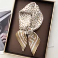 Satin square scarf with leopard print and geometric borders in champagne and gold - Champagne Gold Leopard Geometric Border Style (30)