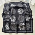 Square silk scarf featuring monochrome polka dots and leopard print geometric patterns - Black White Colorblock Hexagon Wave Leopard (47)