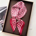 Fashionable silk scarf with red leopard and geometric print in a luxury gift box - Red White Leopard Geometric Greek Key Style (32)