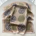 Square champagne silk scarf featuring geometric leopard print and elegant polka dots - Champagne Beige Brown Polka Dot Hexagon Leopard (45)