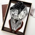 Elegant paisley print silk scarf with black and white contrast and decorative knot - Printed Square Scarf / B&W Paisley Patchwork (9)