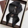 Elegant black square scarf with white polka dots in a satin finish for women - Black Polka Dot Style (1)