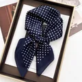Elegant navy blue polka dot silk scarf in a luxury gift box with fashion magazines - Navy Blue Polka Dot Style (2)
