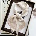French luxury polka dot silk scarf in beige and white with paisley print and lace details - Printed Square Scarf / Beige Paisley (11)