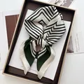 Elegant silk scarf with green and black geometric stripes in a luxury gift box - Color Block Striped Geometric Style (1)