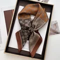 Luxury geometric color-block satin silk scarf with vintage clover floral patterns - Earth Tone Retro Clover Style (36)