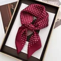 Elegant burgundy silk-satin square scarf with white polka dot pattern on decorative tray - Wine Red Polka Dot Style (4)