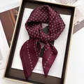Elegant burgundy floral satin square scarf with white droplet pattern in a gift box - Wine Red Teardrop Style (6)