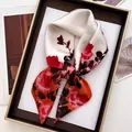 Elegant ivory and orange-red floral silk scarf in a premium gold-trimmed gift box - Printed Square Scarf / Red Rose Floral (18)