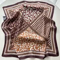 Classic leopard and stripe print square silk scarf in brown and cream tones - Dark Brown Leopard Twill Stripe Spliced Style (37)