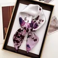 Elegant purple floral satin square scarf shown in a premium gift box packaging - Printed Square Scarf / Purple Abstract Floral (19)