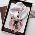 Elegant floral silk-like square scarf featuring pink roses and tassel prints on a tray - Beige Rope Rose Style (10)