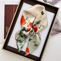 Polka dot silk scarf in champagne and green with red floral print and satin finish - Printed Square Scarf / Bright Red Floral (20)