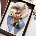Floral faux silk square scarf in light blue and orange with maritime rope patterns - Blue Orange Camellia Style (11)