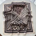 Classic leopard print and stripe silk feeling square scarf in elegant beige and brown - Leopard Black White Stripe Beige Brown Scarf (38)