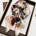 Satin silk square scarf featuring elegant floral patterns and a smooth glossy finish - Light Pink Lily Daisy Style (18)