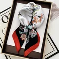 Luxurious faux silk square scarf featuring hummingbird floral print in black white red - Red Border Hummingbird Floral Contrast Style (20)