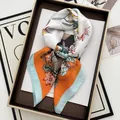 Orange and blue tropical floral square scarf in a premium gift box presentation - Bright Orange Blue Tropical Plant Style (22)