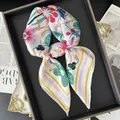 Floral print silk scarf featuring red and pink flowers with a bold yellow border detail - Yellow Border Multicolor Floral Style (25)