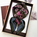 Dark green paisley silk-like square scarf presented in a premium black gift box - Printed Square Scarf / Dark Green Paisley (44)