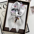 Luxury floral silk scarf with purple tulips presented in a premium gift box - Pearl White Purple Tulip Style (29)