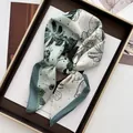 Elegant magnolia flower silk scarf with vintage green floral prints and light satin finish - Light Green Polka Dot Floral Style (35)